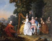 unknow artist An elegant party in the countryside with a lady playing the harp and a gentleman playing the guitar Spain oil painting artist